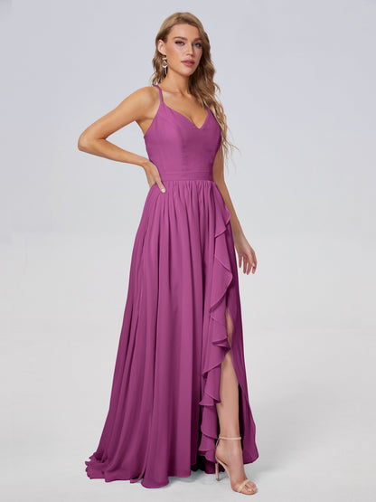 Teagan Elegant Straps Chiffon Long Bridesmaid Dresses
