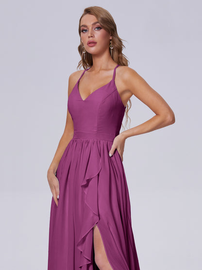 Teagan Elegant Straps Chiffon Long Bridesmaid Dresses
