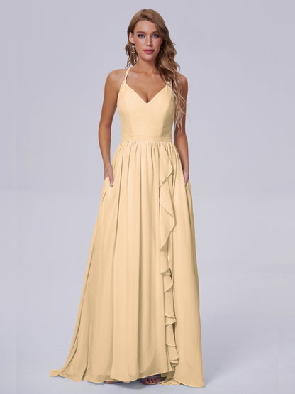 Teagan Elegant Straps Chiffon Long Bridesmaid Dresses
