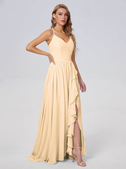 Teagan Elegant Straps Chiffon Long Bridesmaid Dresses