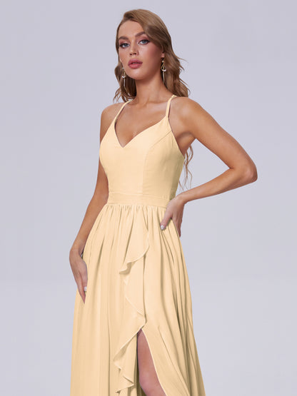Teagan Elegant Straps Chiffon Long Bridesmaid Dresses