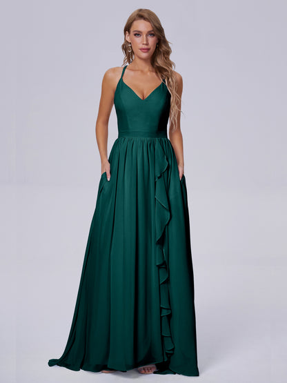 Teagan Elegant Straps Chiffon Long Bridesmaid Dresses