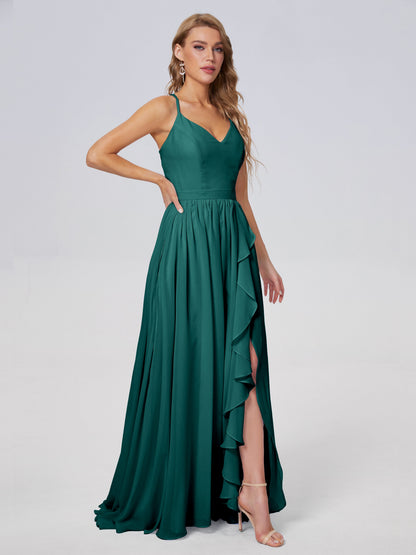 Teagan Elegant Straps Chiffon Long Bridesmaid Dresses