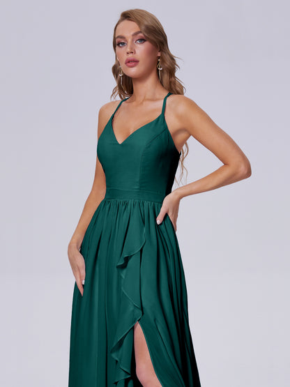 Teagan Elegant Straps Chiffon Long Bridesmaid Dresses