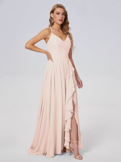 Teagan Elegant Straps Chiffon Long Bridesmaid Dresses