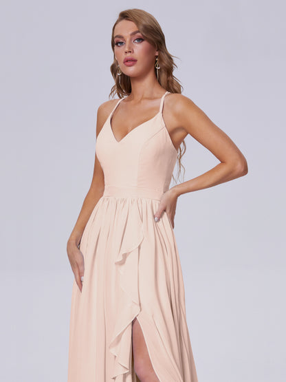 Teagan Elegant Straps Chiffon Long Bridesmaid Dresses