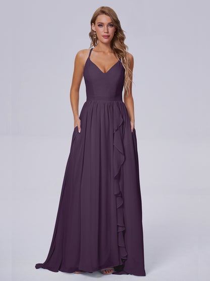 Teagan Elegant Straps Chiffon Long Bridesmaid Dresses