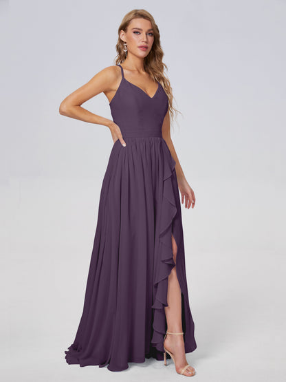 Teagan Elegant Straps Chiffon Long Bridesmaid Dresses