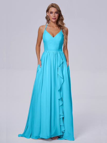 Teagan Elegant Straps Chiffon Long Bridesmaid Dresses