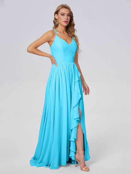 Teagan Elegant Straps Chiffon Long Bridesmaid Dresses