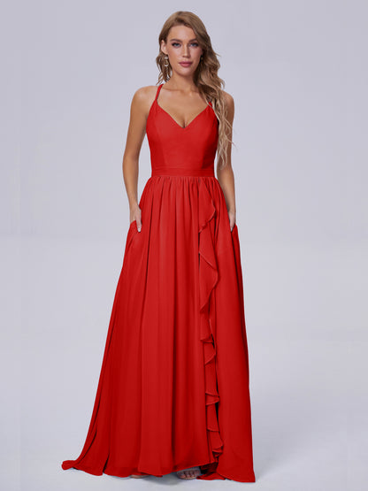 Teagan Elegant Straps Chiffon Long Bridesmaid Dresses