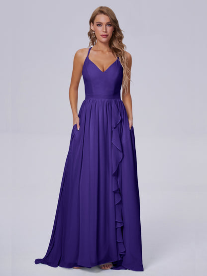 Teagan Elegant Straps Chiffon Long Bridesmaid Dresses