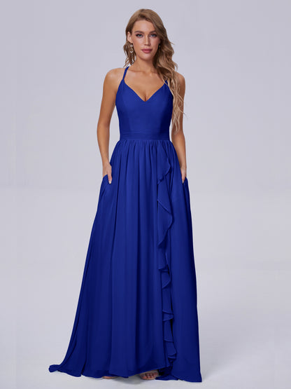 Teagan Elegant Straps Chiffon Long Bridesmaid Dresses