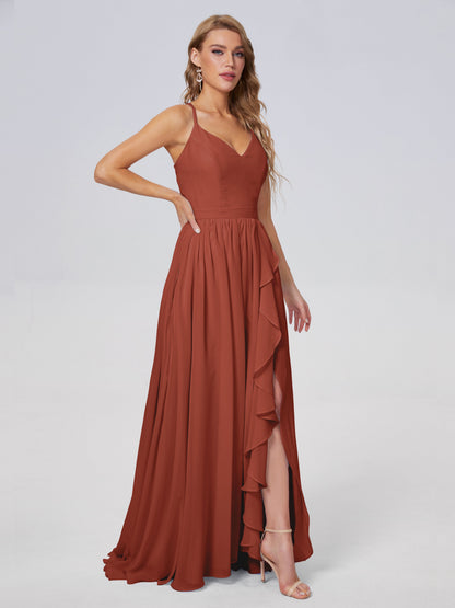 Teagan Elegant Straps Chiffon Long Bridesmaid Dresses