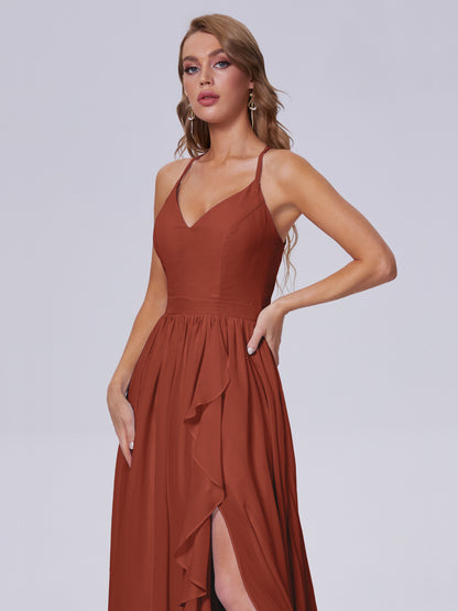 Teagan Elegant Straps Chiffon Long Bridesmaid Dresses