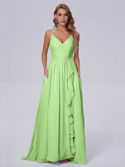 Teagan Elegant Straps Chiffon Long Bridesmaid Dresses