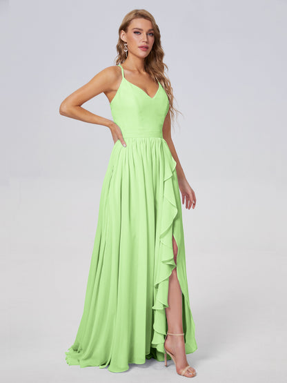 Teagan Elegant Straps Chiffon Long Bridesmaid Dresses