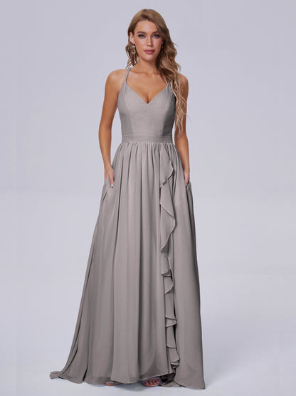 Teagan Elegant Straps Chiffon Long Bridesmaid Dresses