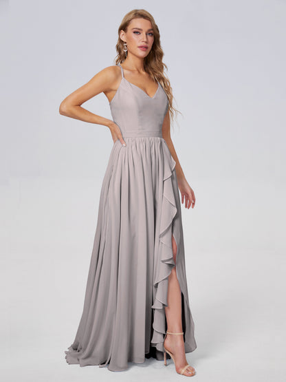 Teagan Elegant Straps Chiffon Long Bridesmaid Dresses