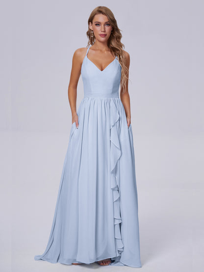 Teagan Elegant Straps Chiffon Long Bridesmaid Dresses