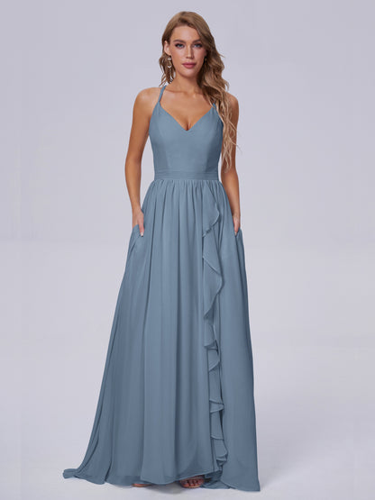 Teagan Elegant Straps Chiffon Long Bridesmaid Dresses