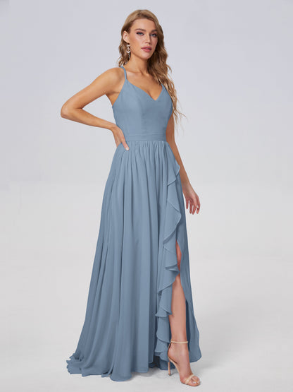 Teagan Elegant Straps Chiffon Long Bridesmaid Dresses