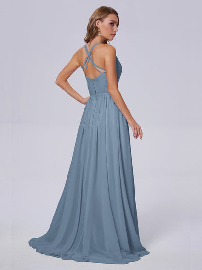 Teagan Elegant Straps Chiffon Long Bridesmaid Dresses
