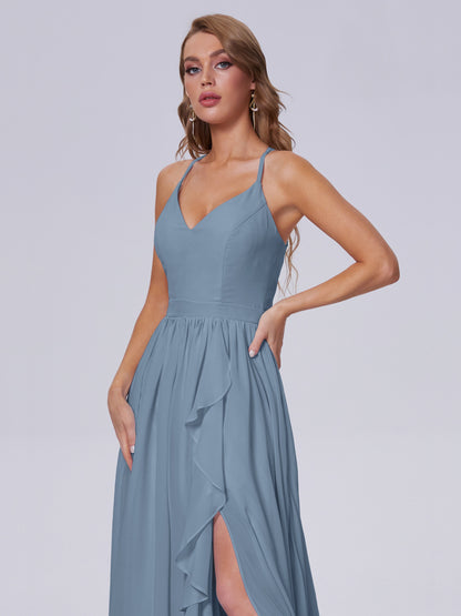 Teagan Elegant Straps Chiffon Long Bridesmaid Dresses