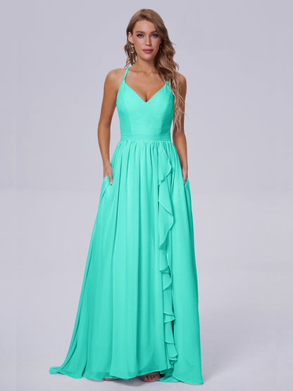Teagan Elegant Straps Chiffon Long Bridesmaid Dresses