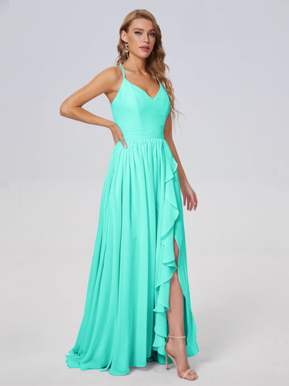 Teagan Elegant Straps Chiffon Long Bridesmaid Dresses