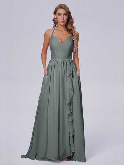 Teagan Elegant Straps Chiffon Long Bridesmaid Dresses