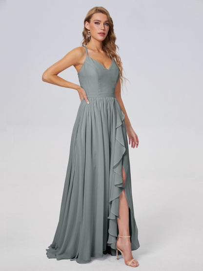 Teagan Elegant Straps Chiffon Long Bridesmaid Dresses
