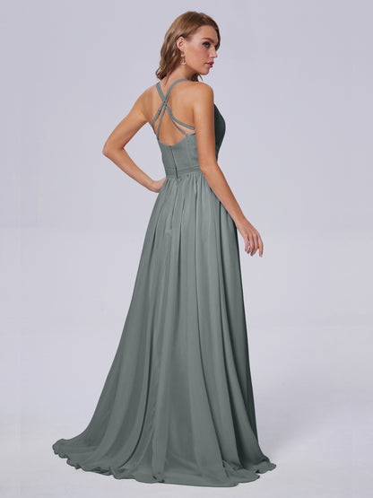 Teagan Elegant Straps Chiffon Long Bridesmaid Dresses