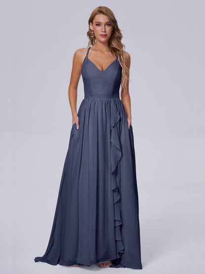 Teagan Elegant Straps Chiffon Long Bridesmaid Dresses