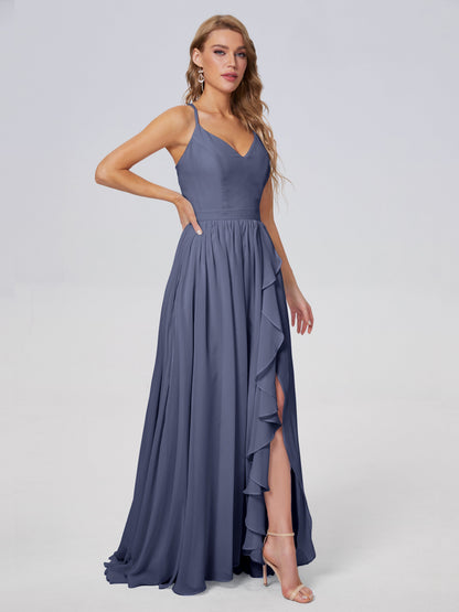 Teagan Elegant Straps Chiffon Long Bridesmaid Dresses