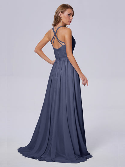 Teagan Elegant Straps Chiffon Long Bridesmaid Dresses