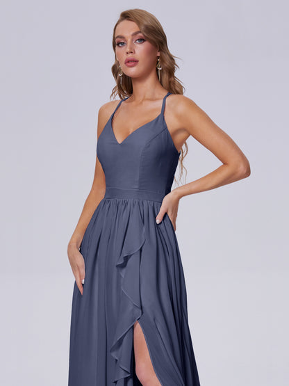 Teagan Elegant Straps Chiffon Long Bridesmaid Dresses