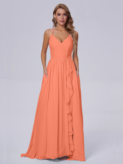 Teagan Elegant Straps Chiffon Long Bridesmaid Dresses