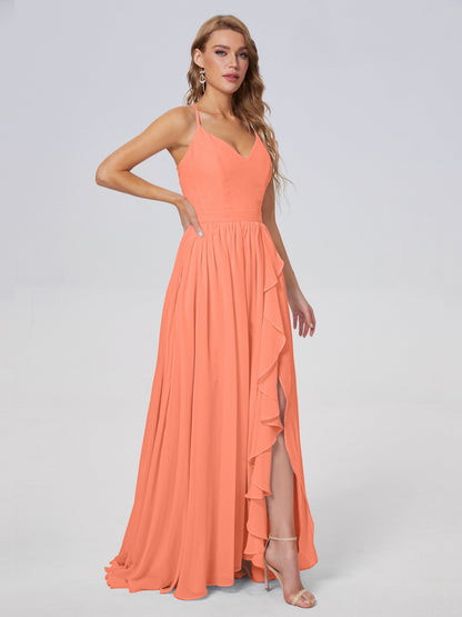 Teagan Elegant Straps Chiffon Long Bridesmaid Dresses
