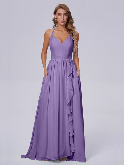 Teagan Elegant Straps Chiffon Long Bridesmaid Dresses