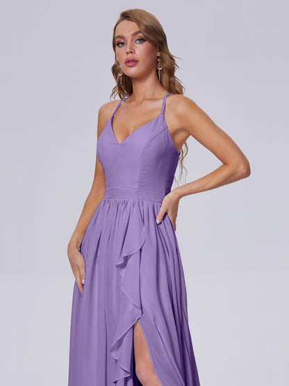 Teagan Elegant Straps Chiffon Long Bridesmaid Dresses