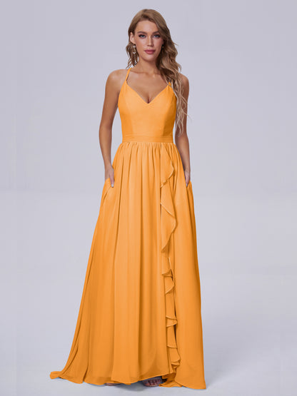 Teagan Elegant Straps Chiffon Long Bridesmaid Dresses