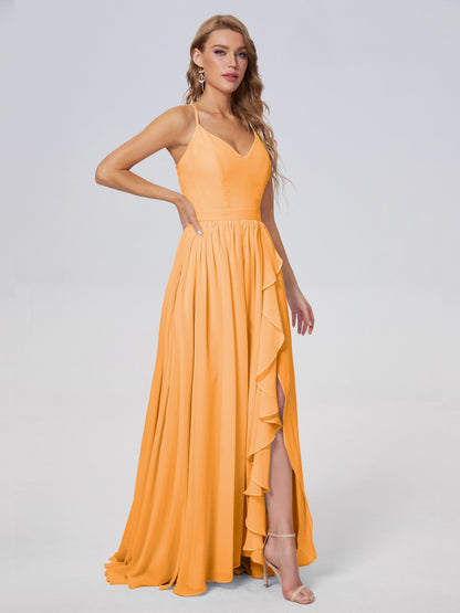 Teagan Elegant Straps Chiffon Long Bridesmaid Dresses