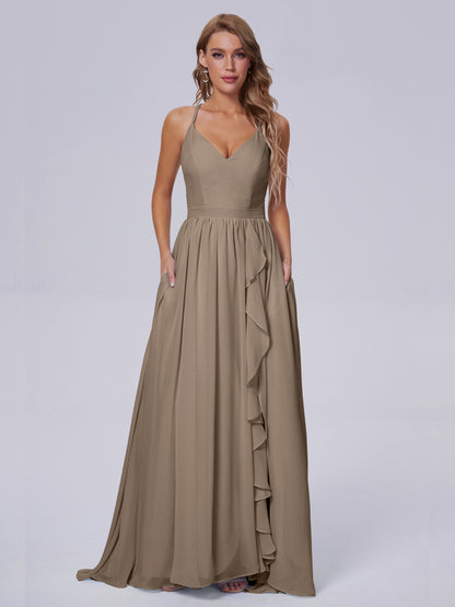 Teagan Elegant Straps Chiffon Long Bridesmaid Dresses