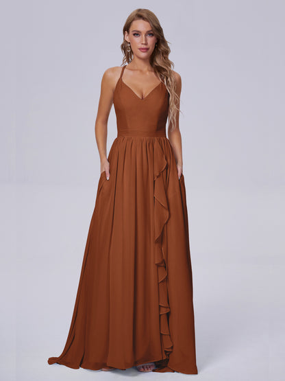 Teagan Elegant Straps Chiffon Long Bridesmaid Dresses