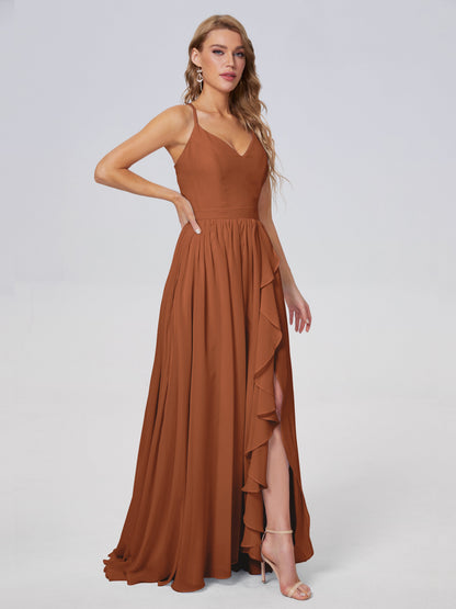 Teagan Elegant Straps Chiffon Long Bridesmaid Dresses