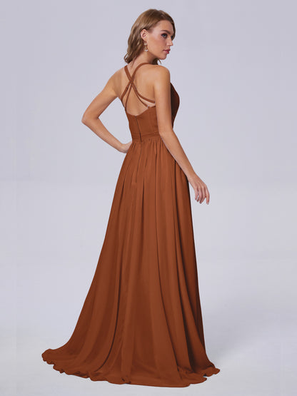 Teagan Elegant Straps Chiffon Long Bridesmaid Dresses