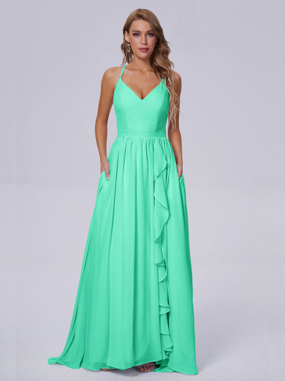Teagan Elegant Straps Chiffon Long Bridesmaid Dresses