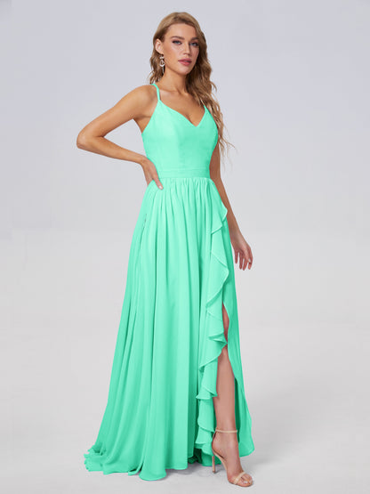 Teagan Elegant Straps Chiffon Long Bridesmaid Dresses