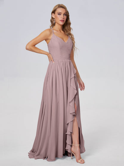 Teagan Elegant Straps Chiffon Long Bridesmaid Dresses